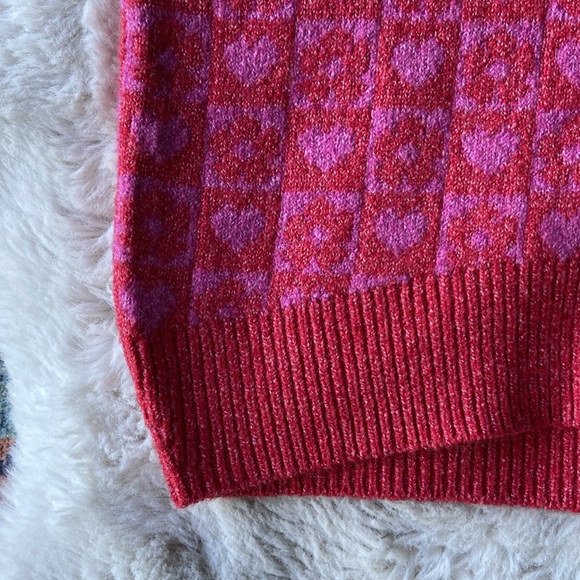 Nordstrom sweater tank top knit vest red pink heart checkerboard spring Y2K xs - Picture 15 of 16